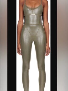 Adidas X Ivy Park Metallic Olive  Catsuit with Slim Straps NWT XS